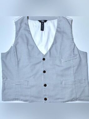 Houston White Houndstooth Button Front Suit Vest Gray White Men’s Large